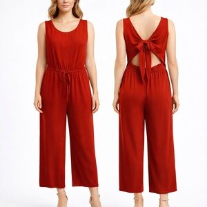 RACHEL Rachel Roy Lava Red Wide Leg Jumpsuit|Open Back Tie Bow|Size Large|NWT
